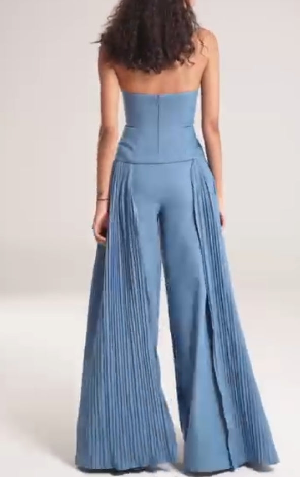 Fashion sexy chain hanging neck backless pleated wide-leg pants two-piece suit