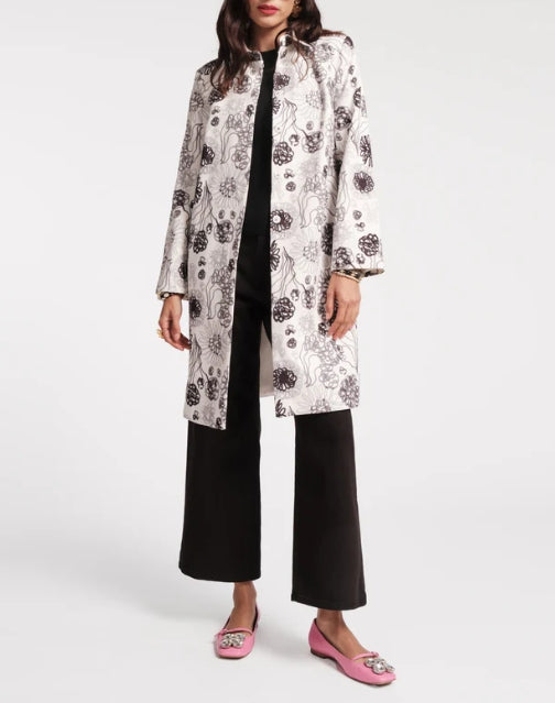 Embroidered cotton and linen coat