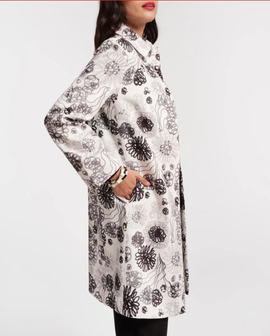 Embroidered cotton and linen coat