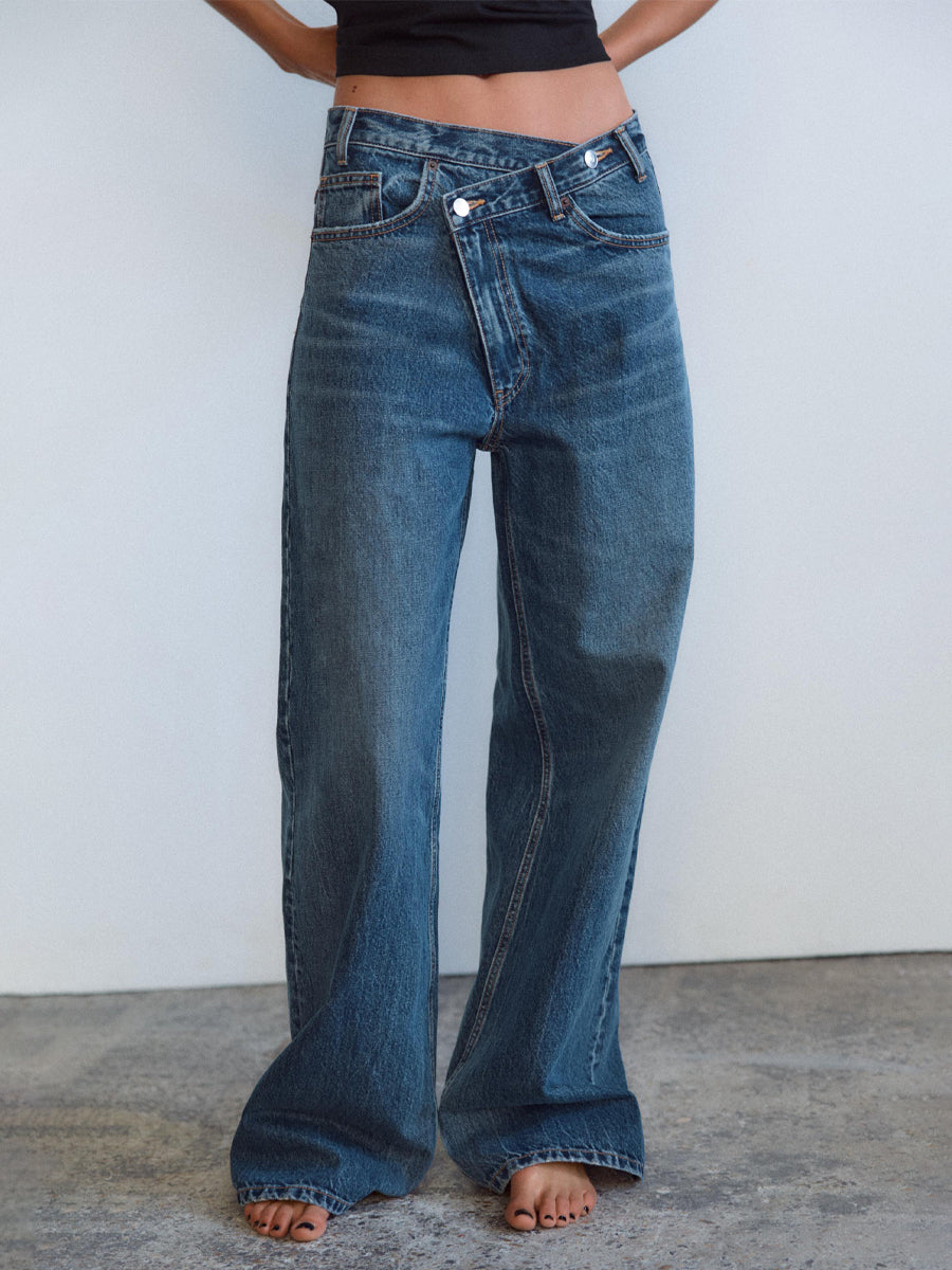 Double-breasted High-rise Wide-leg Jeans