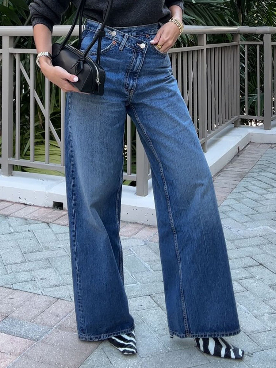 Double-breasted High-rise Wide-leg Jeans