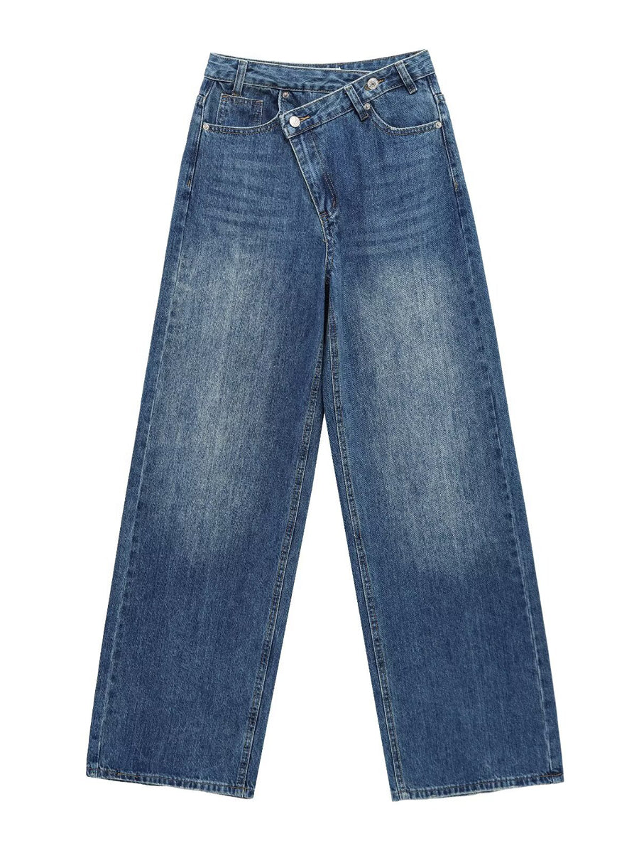 Double-breasted High-rise Wide-leg Jeans