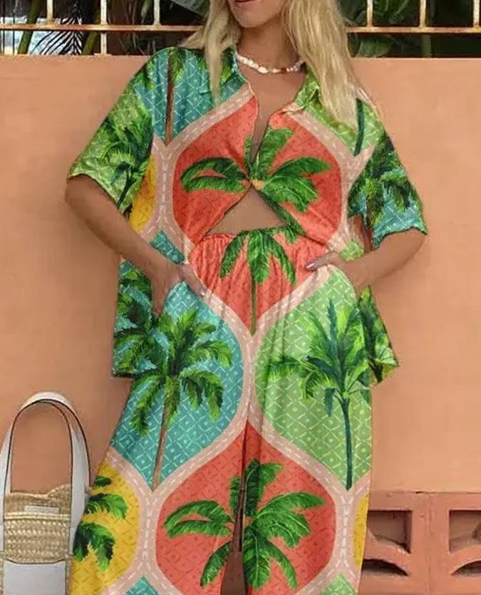 Vacation coconut print casual two-piece set